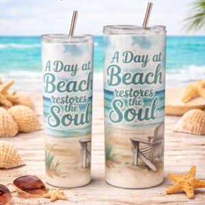 Beach Soul Tumbler – 20oz Skinny or 25oz Glitter | Coastal Beach Cup with Straw