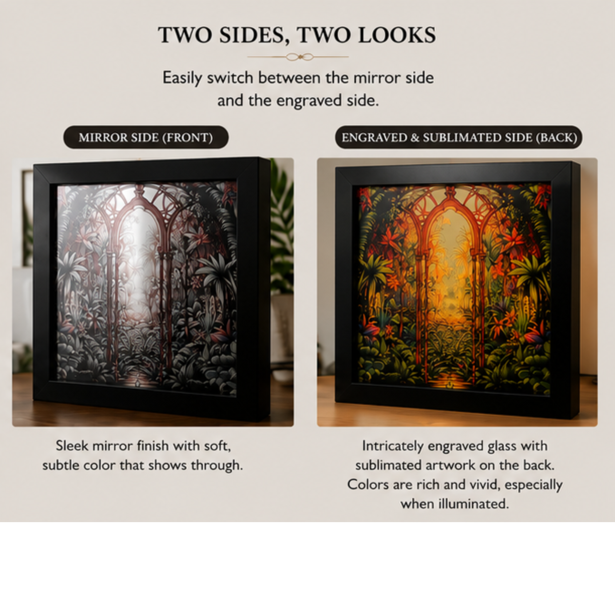 ✨ Golden Tropic Passage – Illuminated Engraved Mirror Shadow Box Art - Image 3