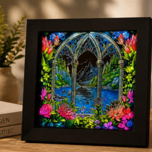 ✨ Hidden Garden Sanctuary– Illuminated Mirror Shadow Box Art