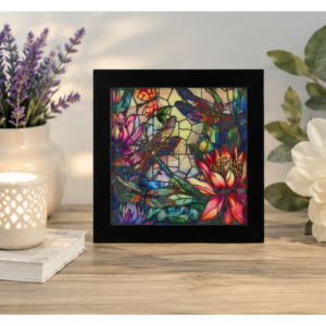 Enchanted Dragonfly Garden:  Dual-Sided Engraved Glass Mirror Art (4.5")