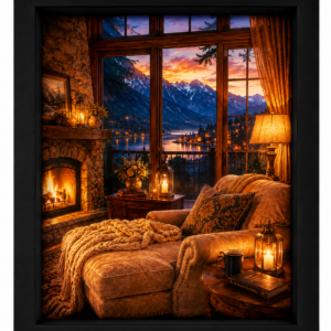 Twilight Mountain Retreat – Illuminated Acrylic Shadow Box