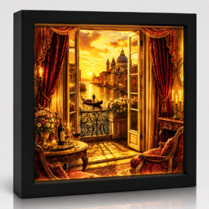 Golden Venetian Evening- Illuminated Acrylic Shadow Box Art