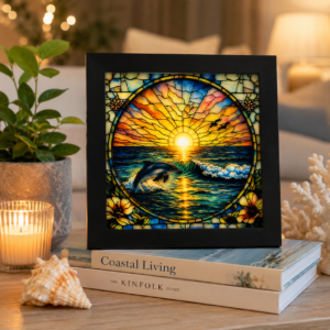 Golden Tide Dolphin: Dual-Sided Engraved Glass Mirror Art (4.5") (Copy)